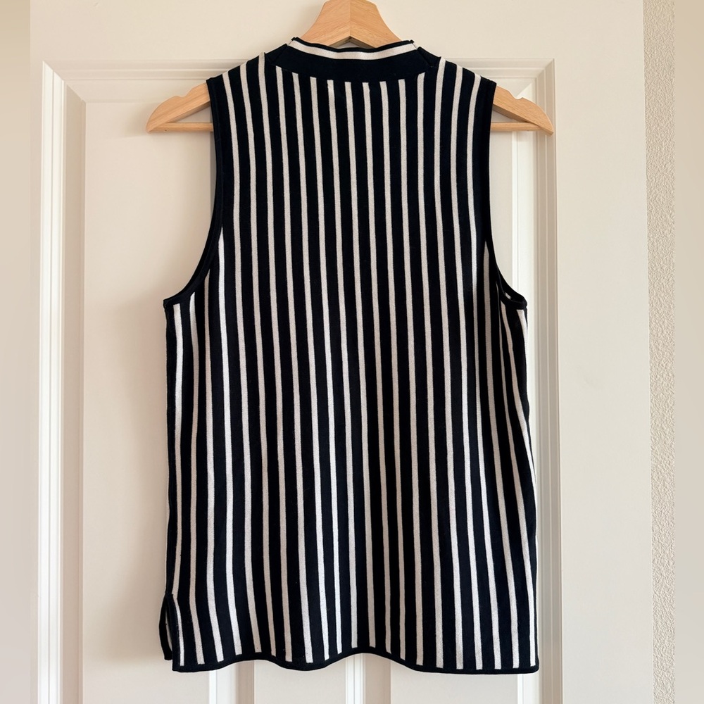 Rag & Bone Livvy Black White Striped Silk Blend Mock Neck Tank Top L MSRP $225 - Picture 2 of 7